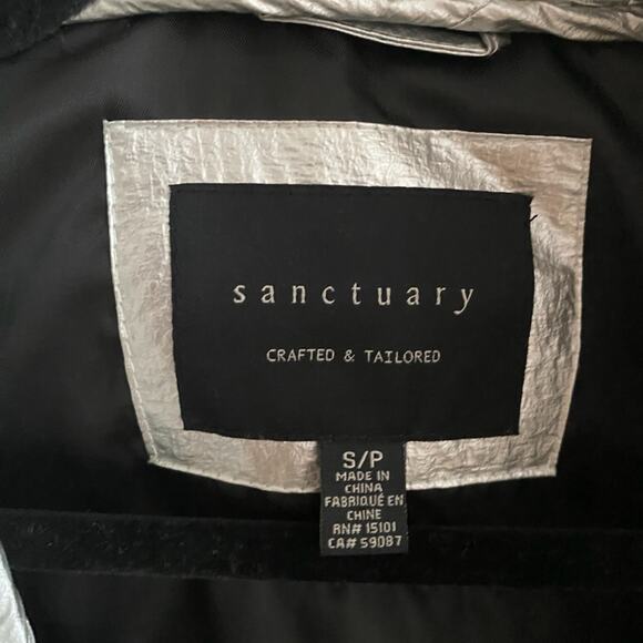 Sanctuary Silver Shine Down Puffer Jacket Cream Shearling Collar Trim Sz Small - Picture 7 of 15